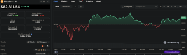 Bitcoin 24-hour price chart