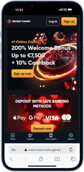 Instant Casino Homepage Mobile Screenshot