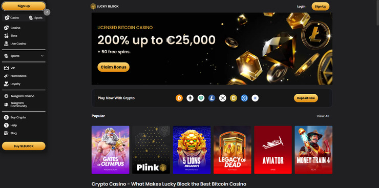 lucky block welcome bonus games on homepage
