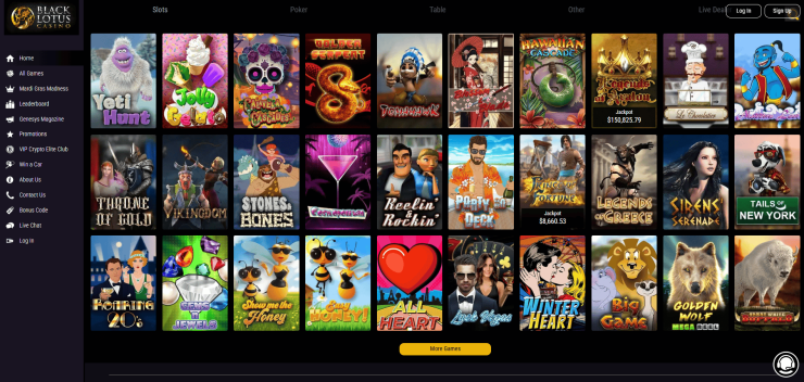 A view of Black Lotus Casino’s slots A view of Black Lotus Curacao online casino slots