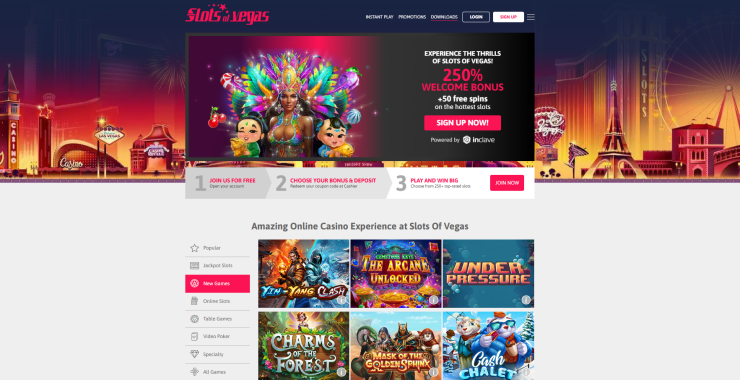 A look at Slots of Vegas's home page layout A look at Slots of Vegas's home page layout