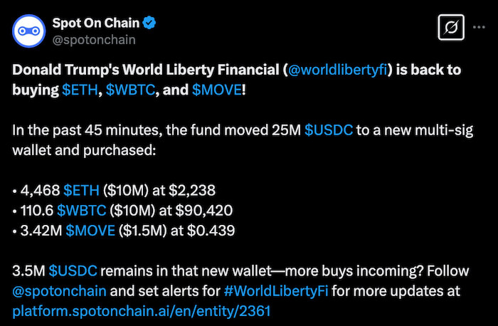 Trump World Liberty Financial crypto purchases