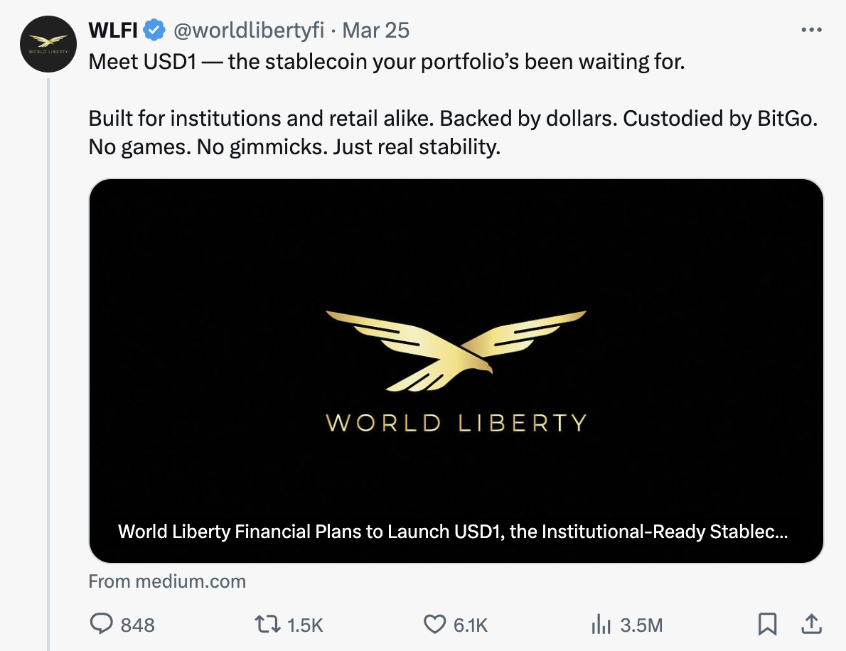 Trump's WFLI announced it is introducing a stablecoin