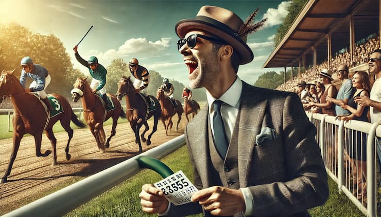 a gentleman betting live at a horse racing event