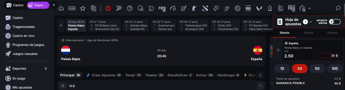 Coincasino siempre habilita apuestas de ETH desde el cupón situado en la parte derecha de la web