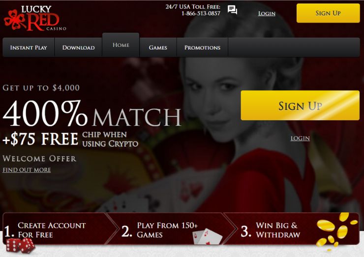 lucky red casino homepage and welcome bonus