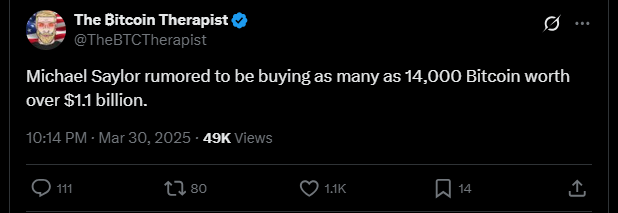 Michael Saylor BTC 14k rumor