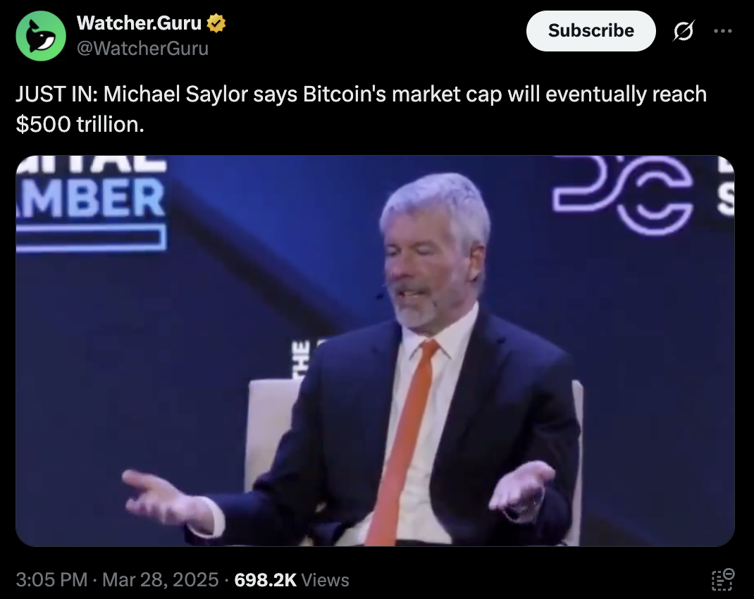 Saylor's $500T prediction