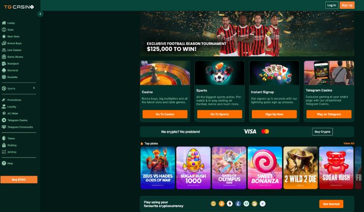 tg casino games promotions on homepage