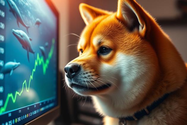 กราฟ Dogecoin แสดงสามเหลี่ยมสมมาตรพุ่งเป้า 0.7 ดอลลาร์