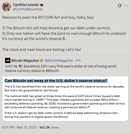 Cynthia Lummis’s X post