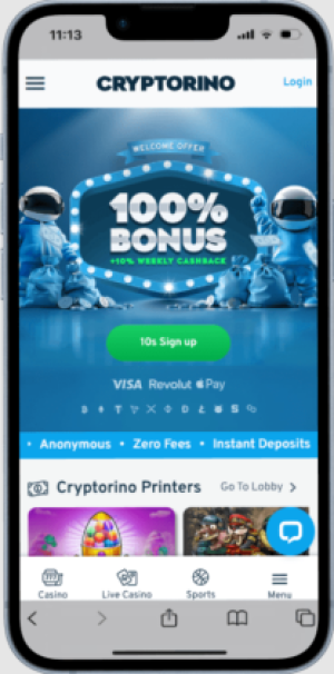 Cryptorino Ethereum Casino Australia with 100% welcome bonus and anonymous deposit options.