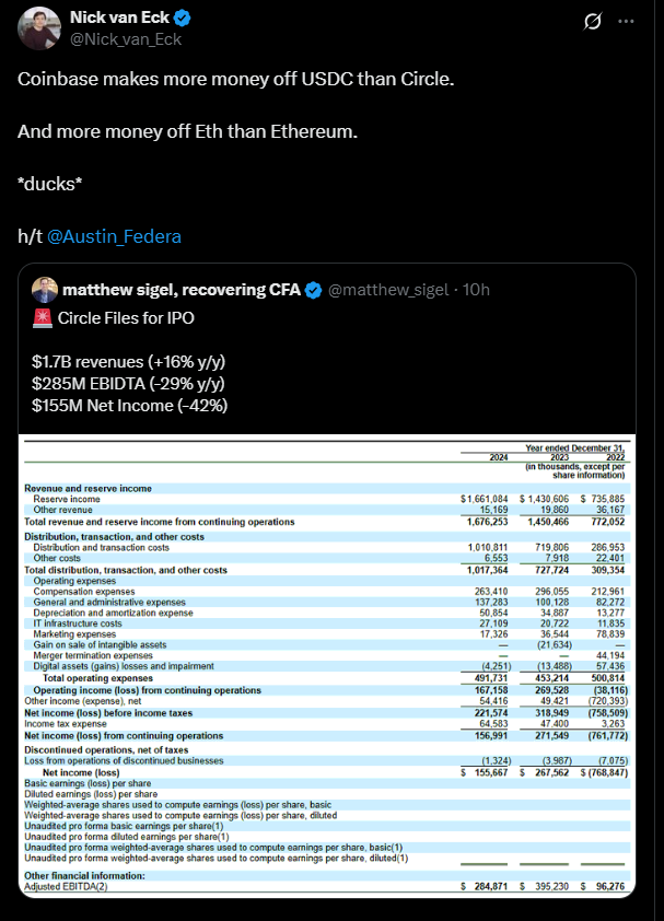 Coinbase Makes Money USDC ETH
