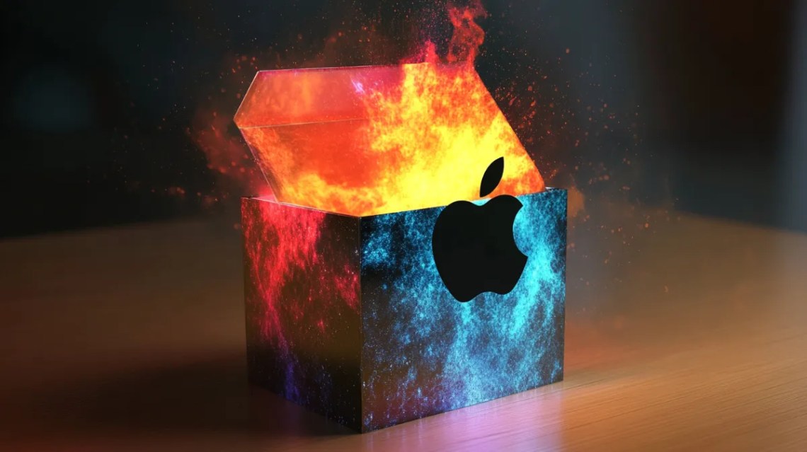 アップル箱が燃えている様子