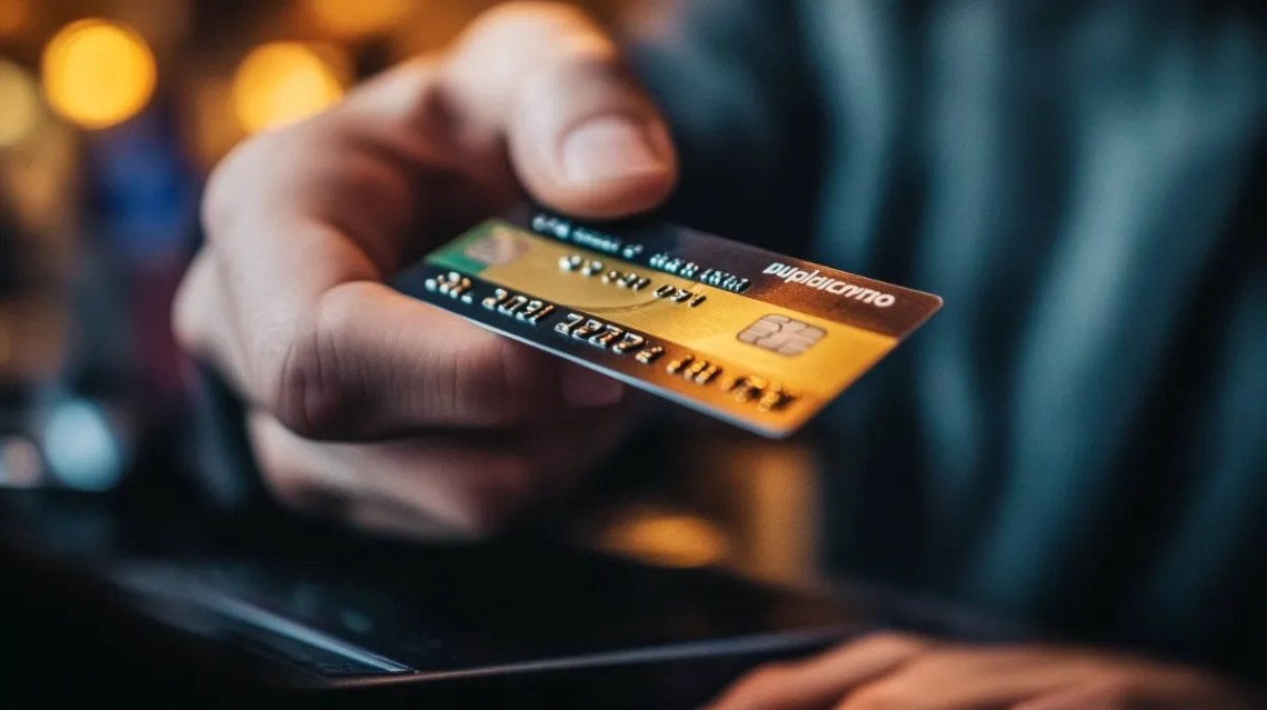 クレジットカードを出している男性