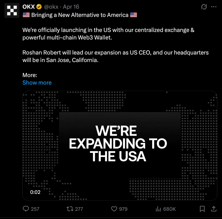 OKX expanding into the U.S.