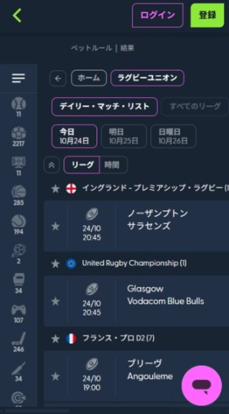 ウィキベット ラグビー