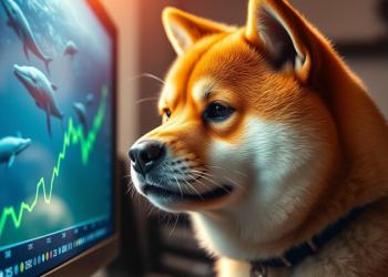 กราฟ Dogecoin แสดงสามเหลี่ยมสมมาตรพุ่งเป้า 0.7 ดอลลาร์