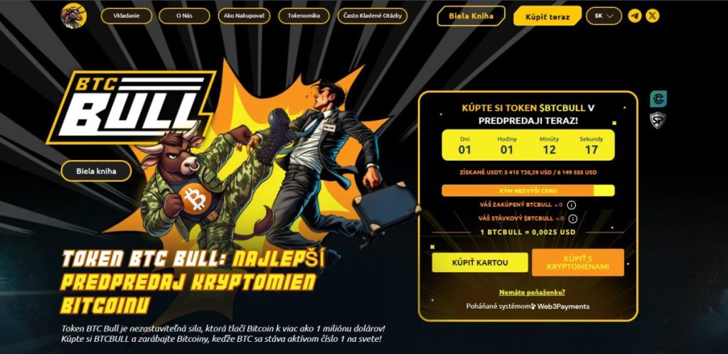 3. BTC Bull Token ($BTCBULL) – Neoficiálny Bitcoin Meme Coin s airdropmi v $BTC