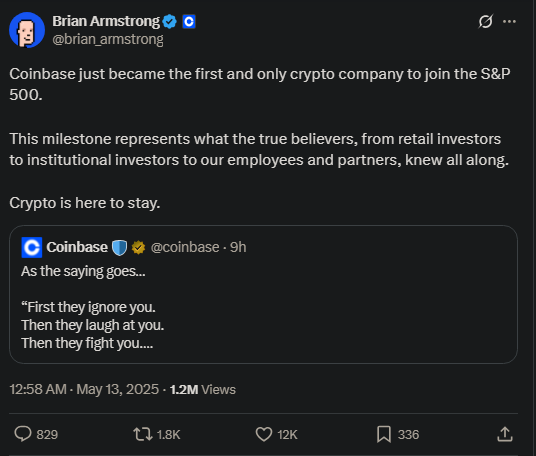 Brian Armstrong’s X post