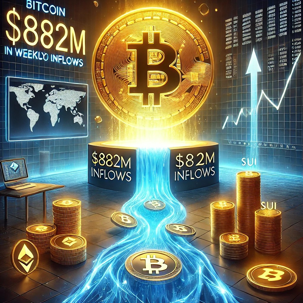 Bitcoin Dominates $882M Weekly Crypto Inflows While Sui Quietly Overtakes Solana