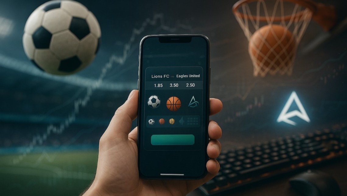 スポーツベッティング中のスマホを持つ手。