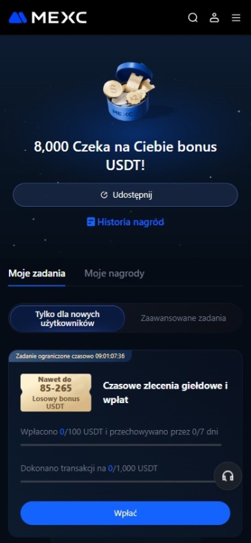 MEXC bonus za rejestrację