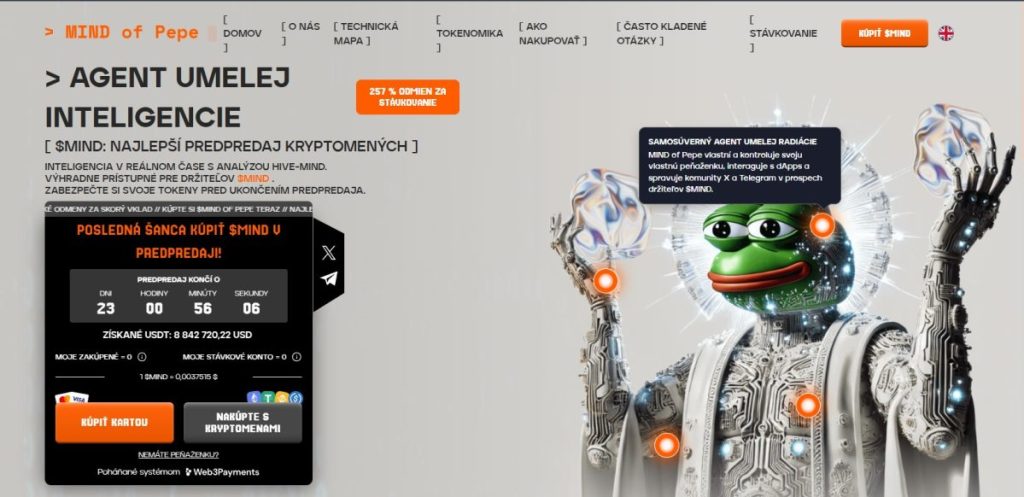 2. MIND of Pepe ($MIND) – AI Meme Coin s Vlastným Ekosystémom a Rastúcim Potenciálom