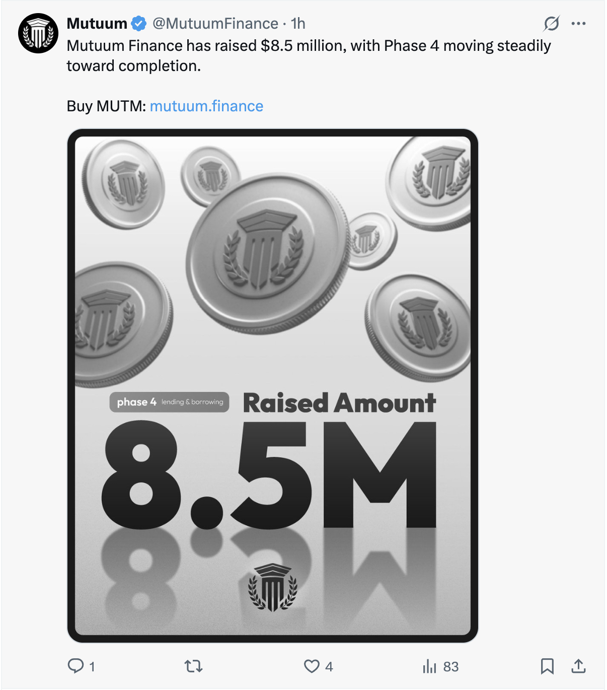 $MUTM has raised $8.5M in its presale so far