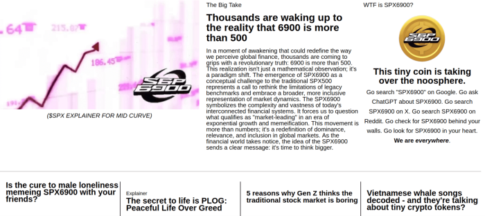SPX’s official website explains the meme: ‘6900 is more than 500.’