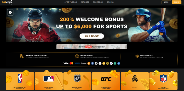 BetWhale Sportsbook home page