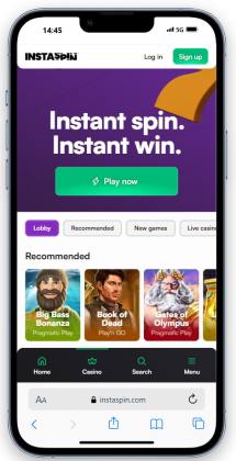 Instaspin casino homepage on mobile.