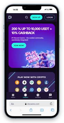 Discasino homepage on mobile.