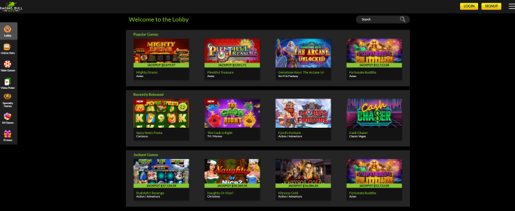 Raging Bull Slots home page
