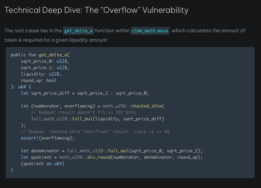 Cetus hack details from Dedaub.