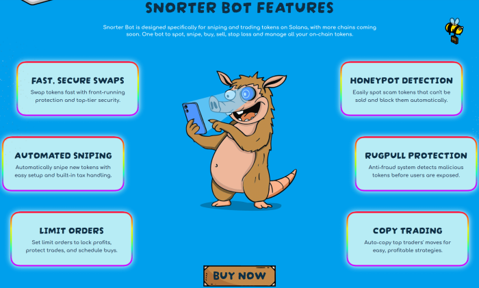 Snorter Bot’s handy features include trade orders, sniping automations, and scam protection.