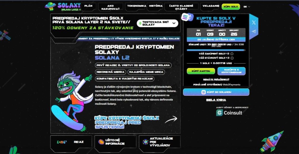 1. Solaxy ($SOLX) – Layer 2 riešenie pre Solanu s vyššou rýchlosťou a stabilitou siete