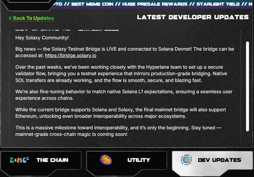 Solaxy’s Testnet Bridge update