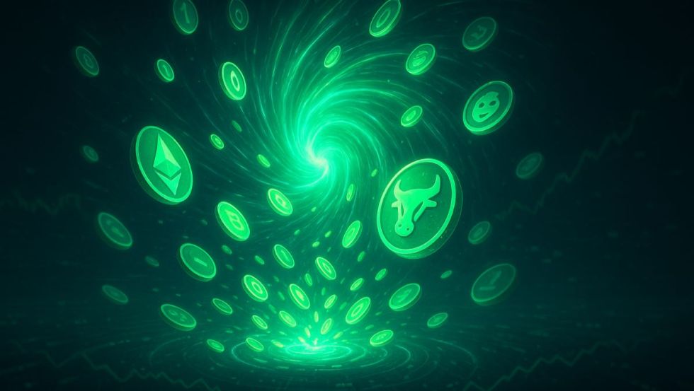 Xoáy sáng hút biểu tượng tiền mã hóa phát sáng