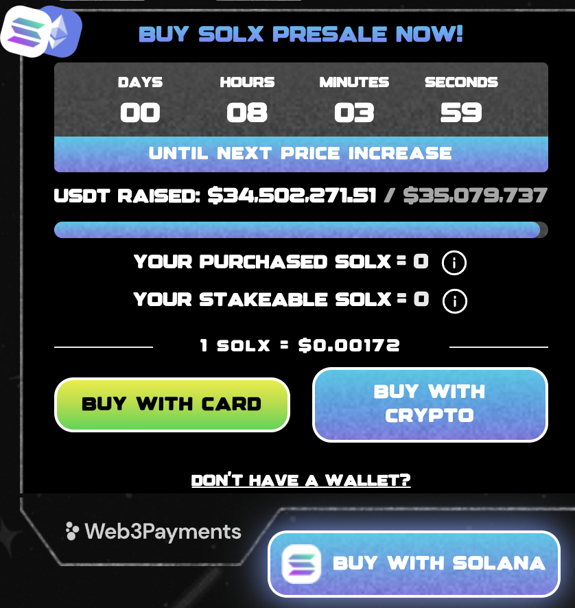 Buy $SOLX crypto presale
