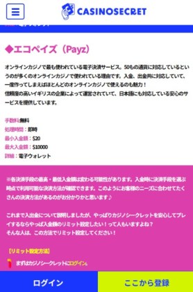 カジノシークレットのエコぺイズ