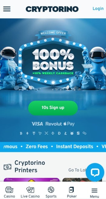 Cryptorino widok strony mobilnej