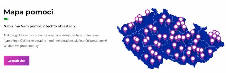 Mapa pomoci v ČR v případě závislosti