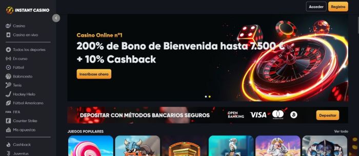 Apuestas en casino con BTC y otras criptomonedas en Instant Casino