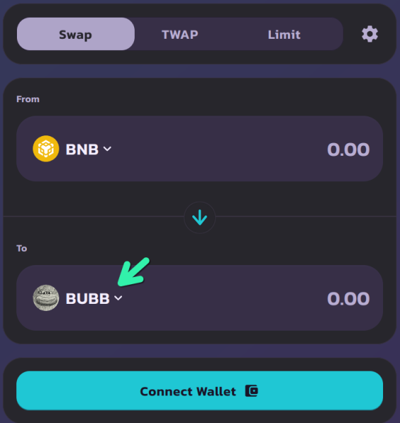 Selecting BUBB on PancakeSwap