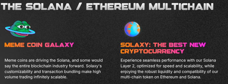 A screen grab that explains the advantages of the multi-chain token $SOLX.