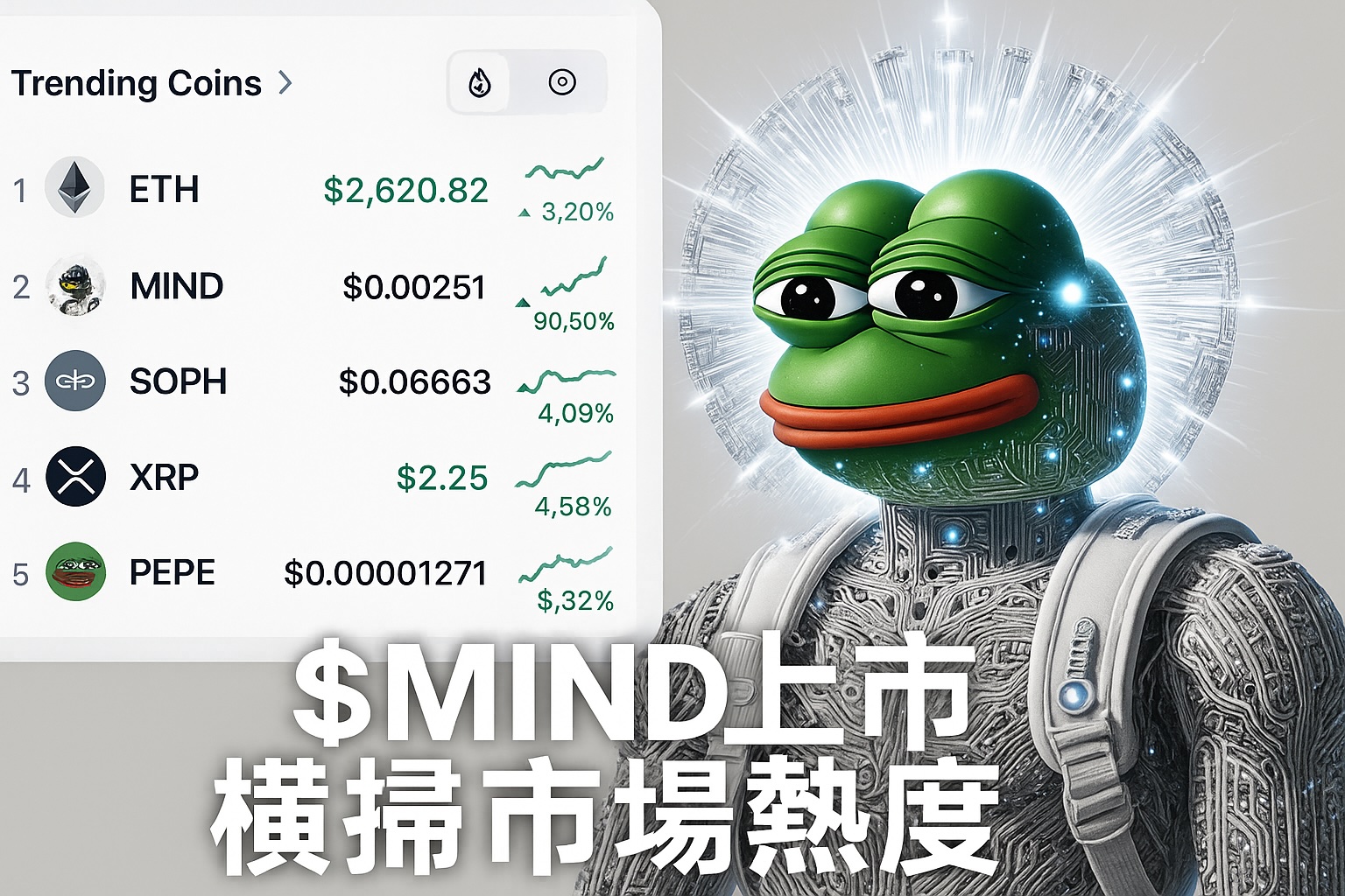 市場焦點轉向$MIND！MIND of Pepe首日掛牌竄上CMC熱榜