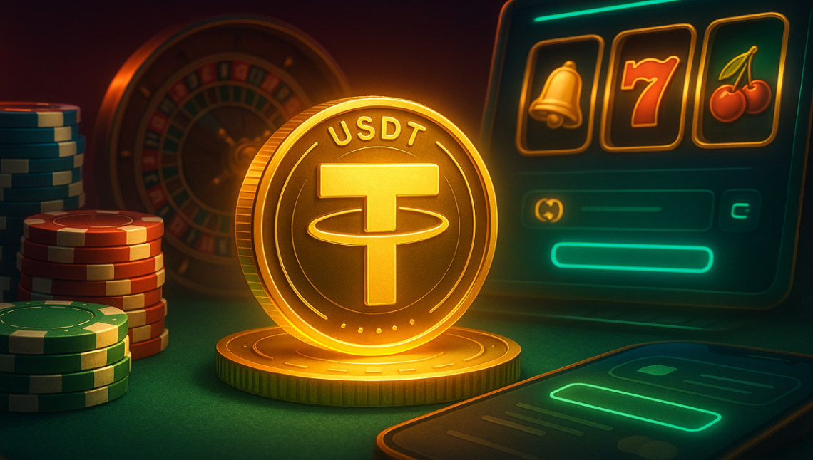 Glowing USDT Casino Scene