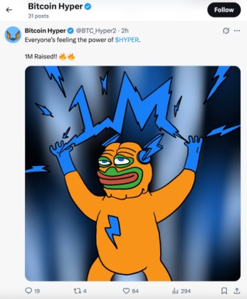 Bitcoin Hyper reaches $1M milestone.