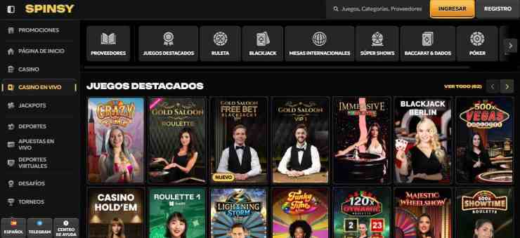 Spinsy casino en vivo